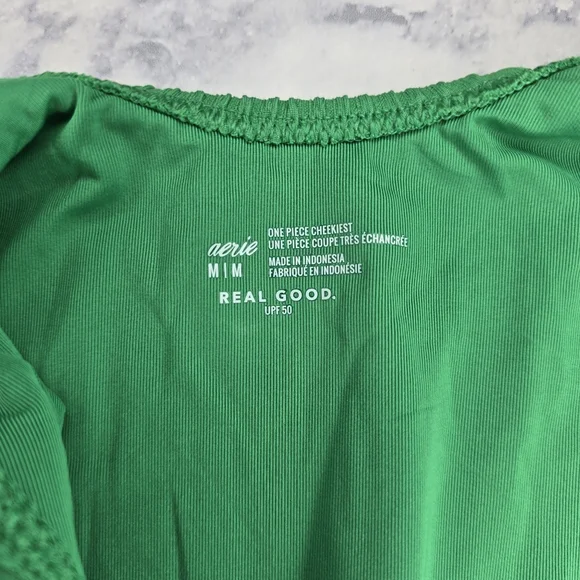 Aerie Birthday Scoop Cheekiest One Piece Swimsuit Jelly Bean Green Blue Medium - Picture 8 of 9